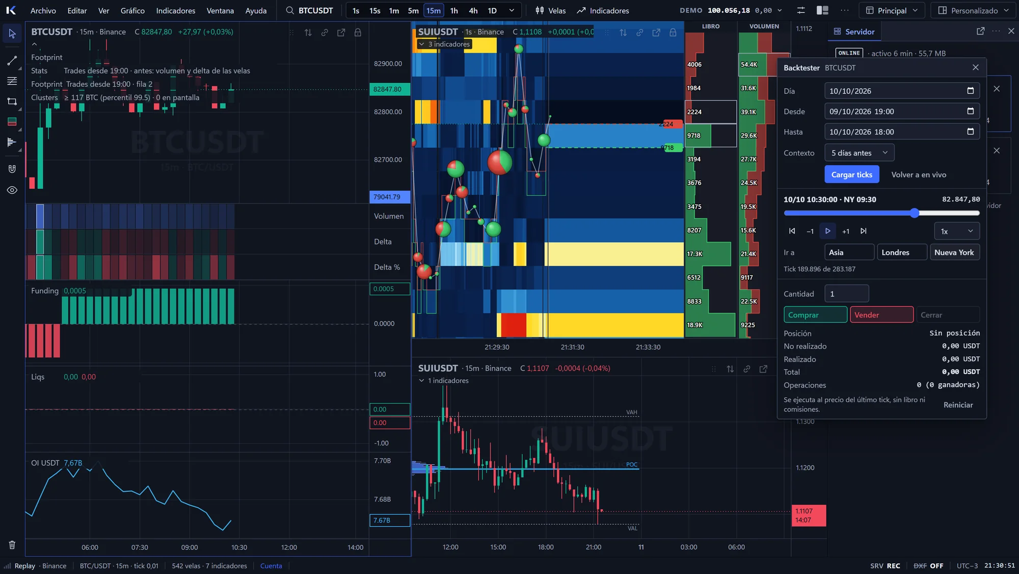 Backtester con replay de ticks