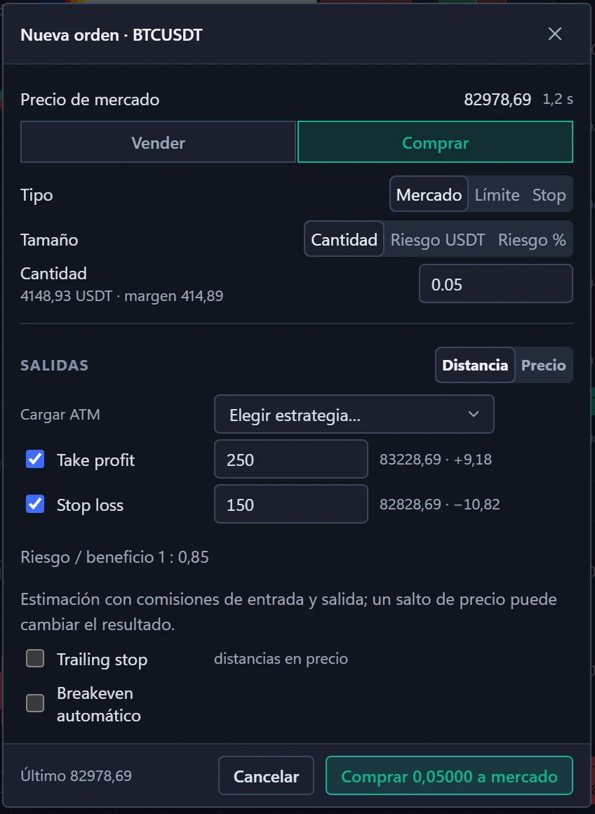 Ticket de orden con salidas